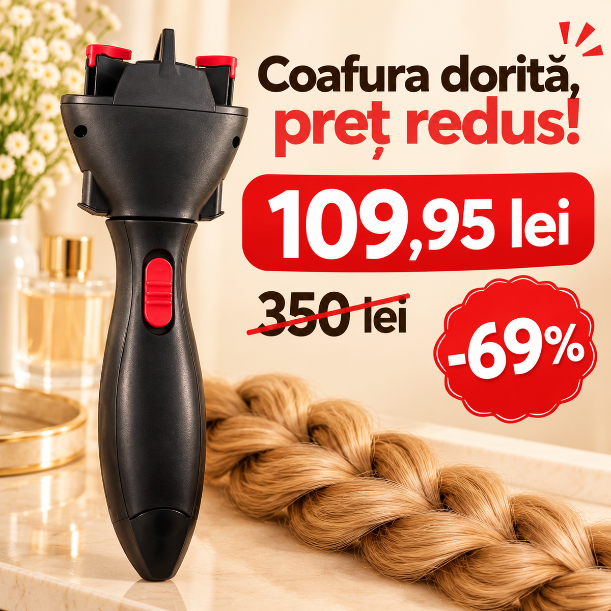 Aparat Electric pentru Împletit Părul cu Rotire 360° și Trepte Reglabile